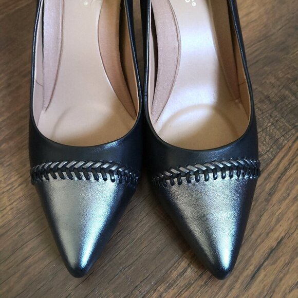 New Aerosoles Two Toned Endearment Leather Pump Black/Pewter Size 10M - Picture 6 of 8